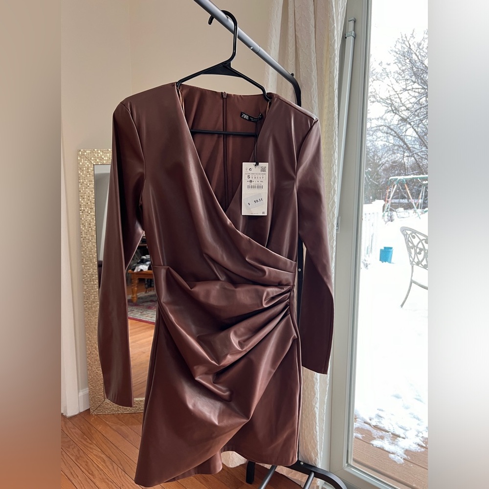 Faux leather mini dress
